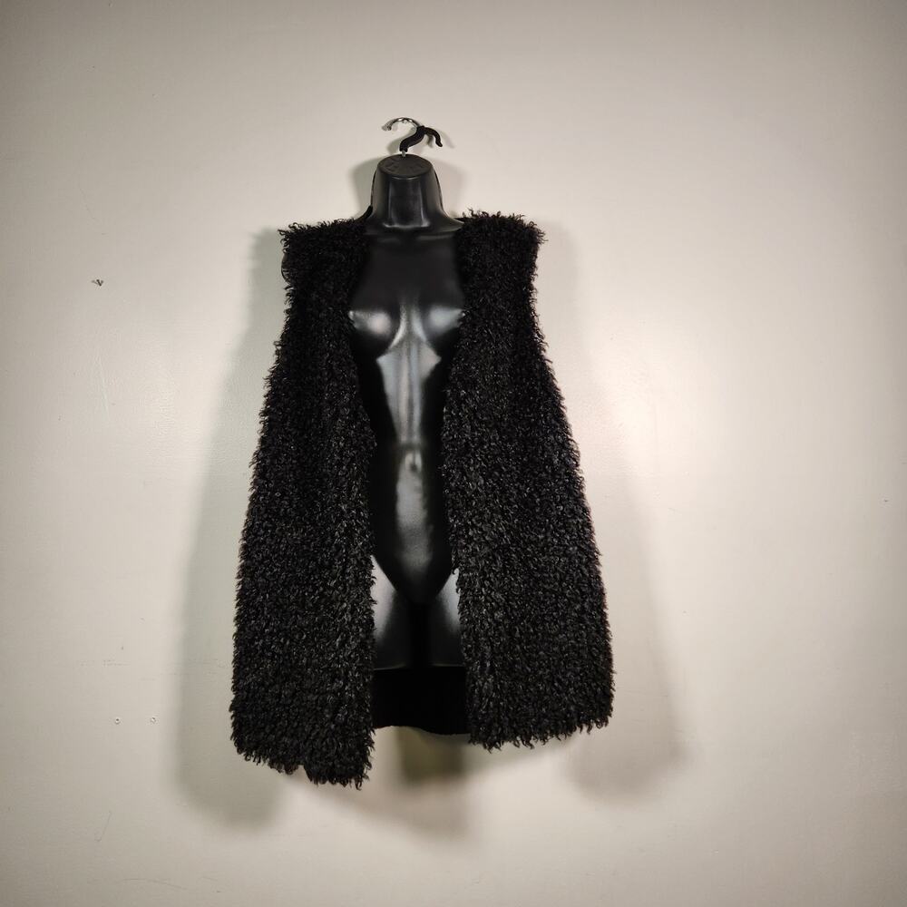 TERRA & SKY Longline Sweater Vest Women 0X(14W) Black Sherpa Goth Corporate Goth